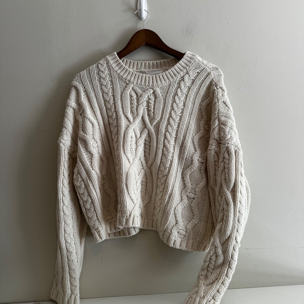 Soho & Stella Ivory Cable Knit Sweater Women's Large Cream Pullover NWT Fall